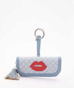 Glasses Case with Bag Holder - Blue Linen With Red Lips