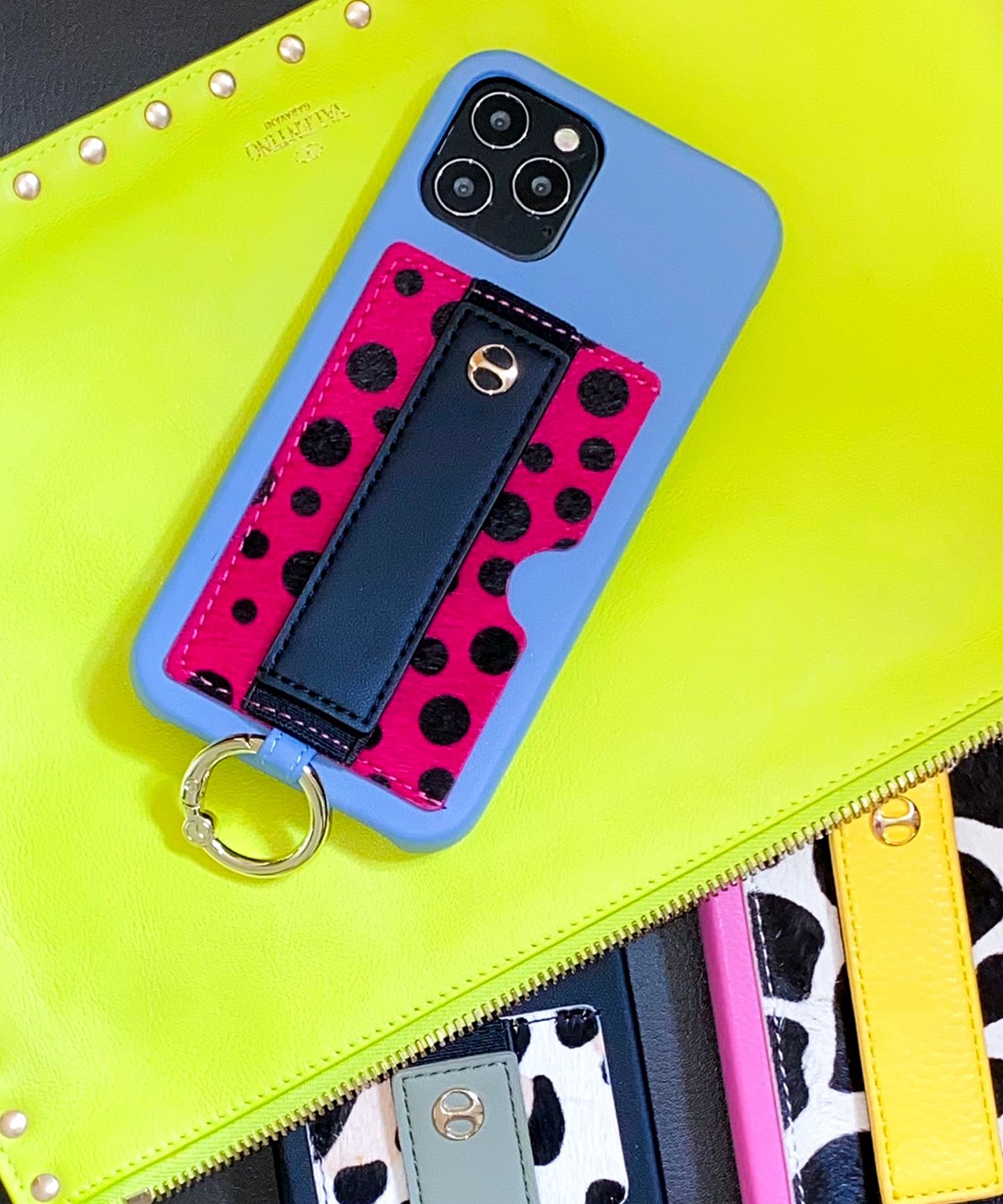 Case for iPhone 12/12 Pro - Vegan Leather Case With Holding Strap + Pocket + Ring - Lavender