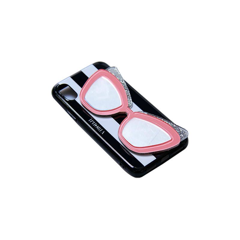 Case with Mirror for Apple iPhone X/XS - Sunglasses Pink Glitter