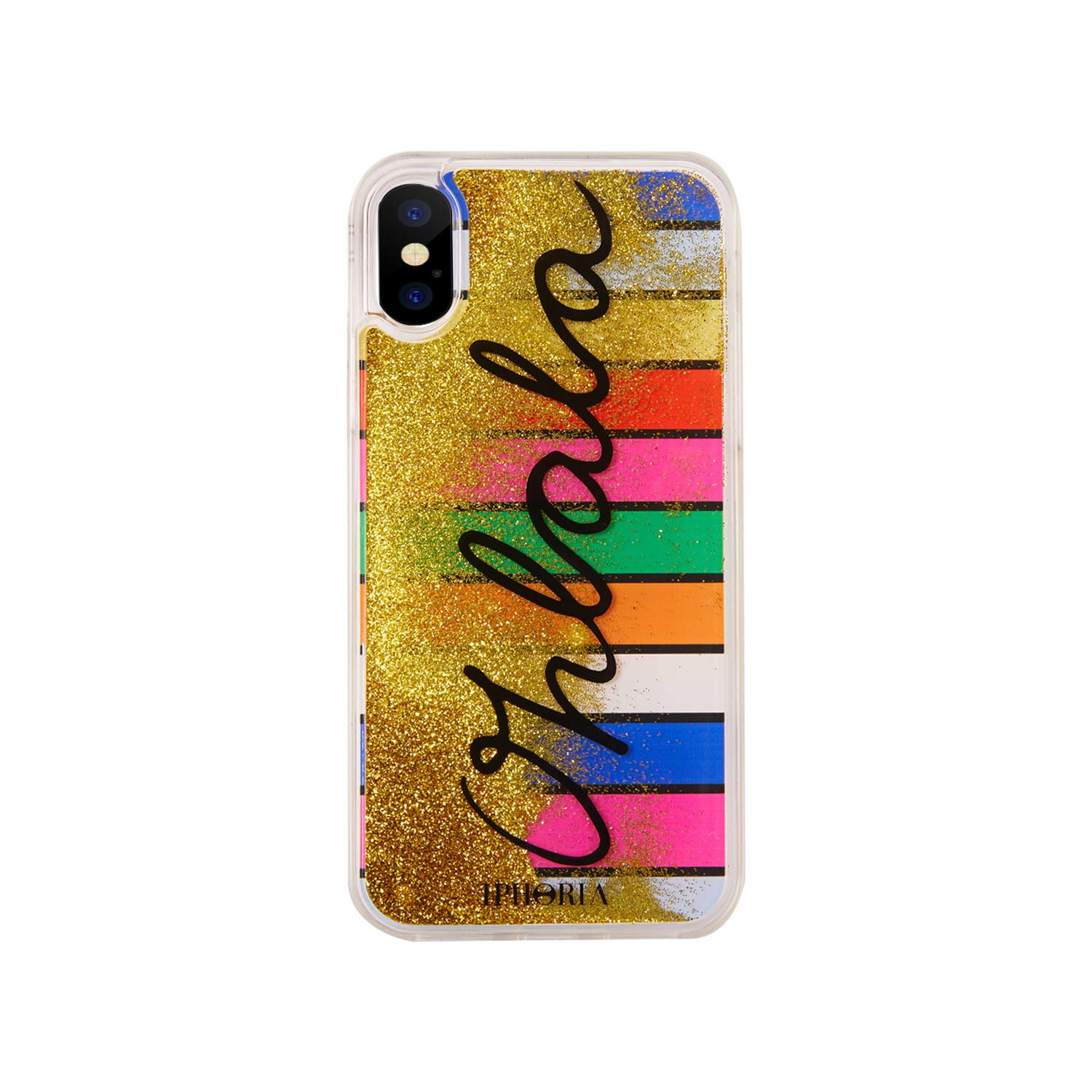 Liquid Case for Apple iPhone X/XS - Multicolor Strips Oh lala Golden Glitter