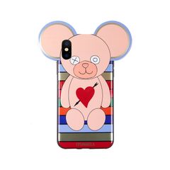 Case for Apple iPhone X/XS - Teddy with Heart and Arrow Multicolor Stripes