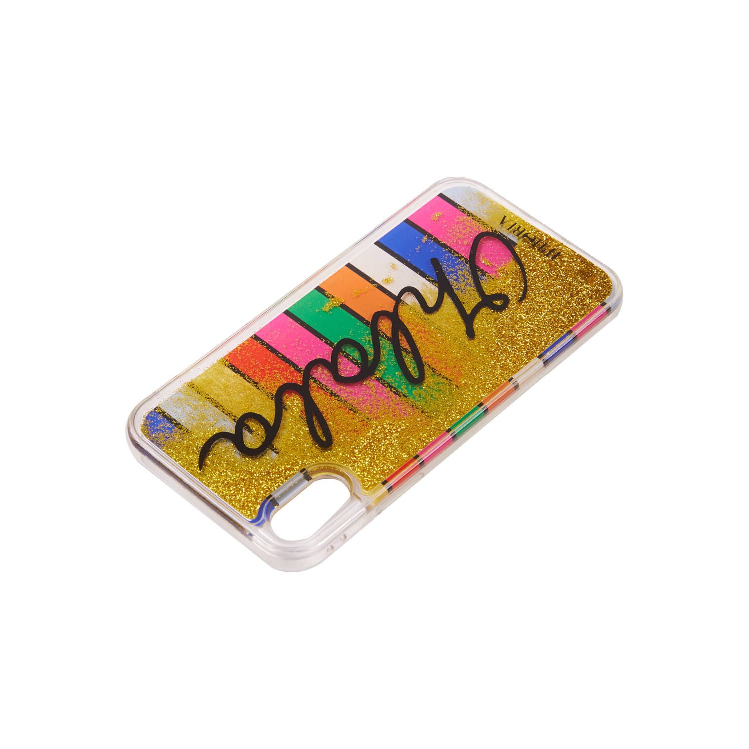Liquid Case for Apple iPhone X/XS - Multicolor Strips Oh lala Golden Glitter
