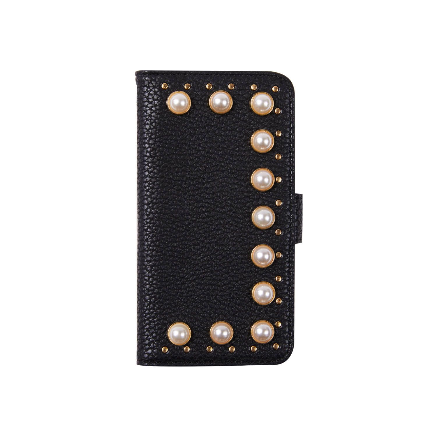 Bookcase for Apple iPhone X/XS - Black with Pearls and Studs