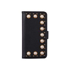 Bookcase for Apple iPhone X/XS - Black with Pearls and Studs