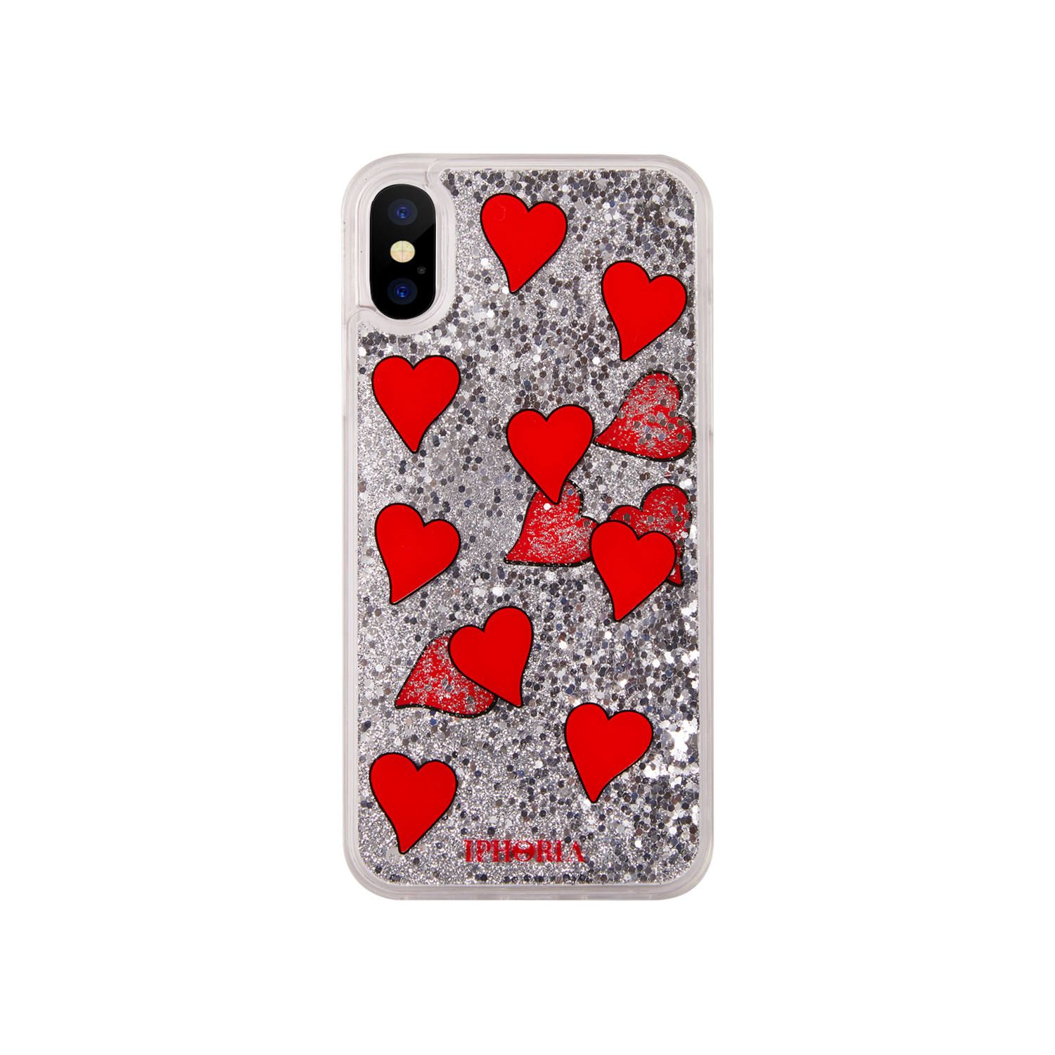 Liquid Case for Apple iPhone X/XS - Transparent with Floating Red Hearts
