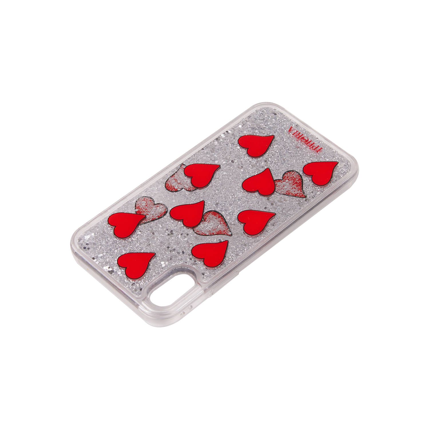 Liquid Case for Apple iPhone X/XS - Transparent with Floating Red Hearts