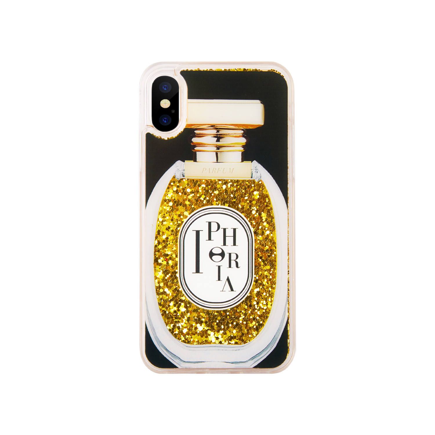 Liquid Case for Apple iPhone X/XS - Perfume Round Golden Glitter