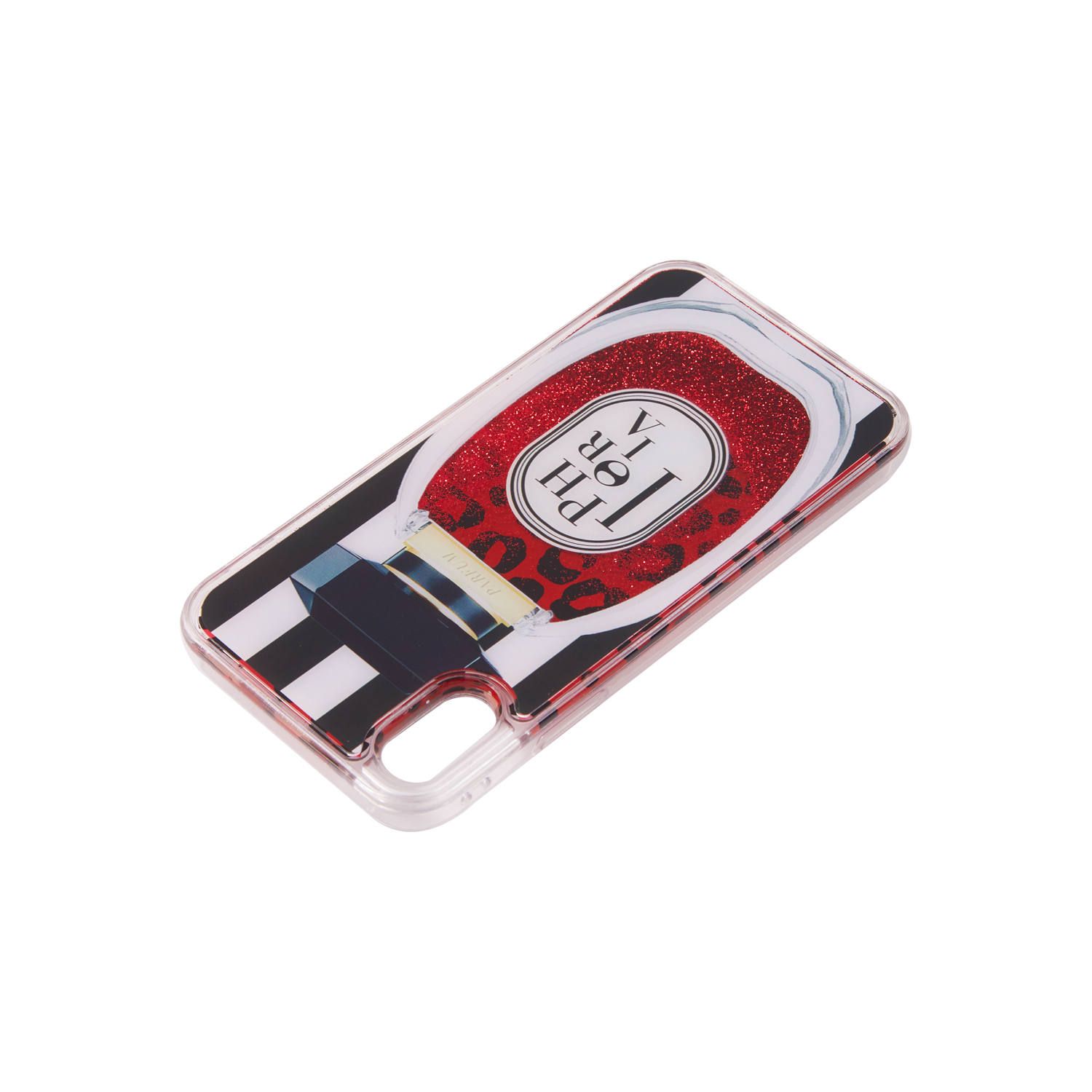 Liquid Case for Apple iPhone X/XS - Perfume Round Red and Black and White Stripes