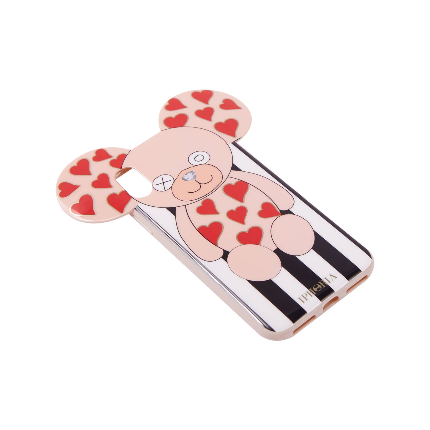 Case for Apple iPhone X/XS - Teddy with Hearts Stripes Black and White