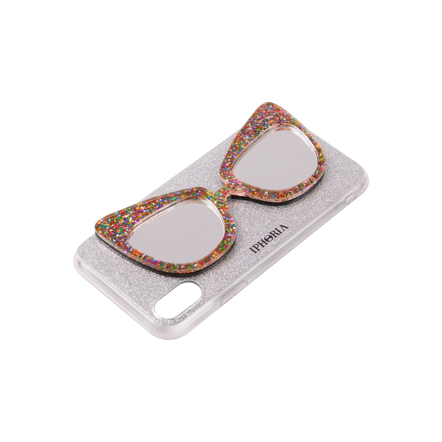Case with Mirror for Apple iPhone X/XS - Glitter Silver Sunglasses Glitter Multicolor