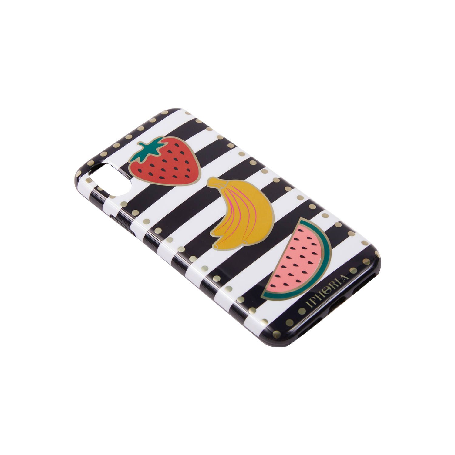 Case for Apple iPhone X/XS - Stripes Black and White with Fruits