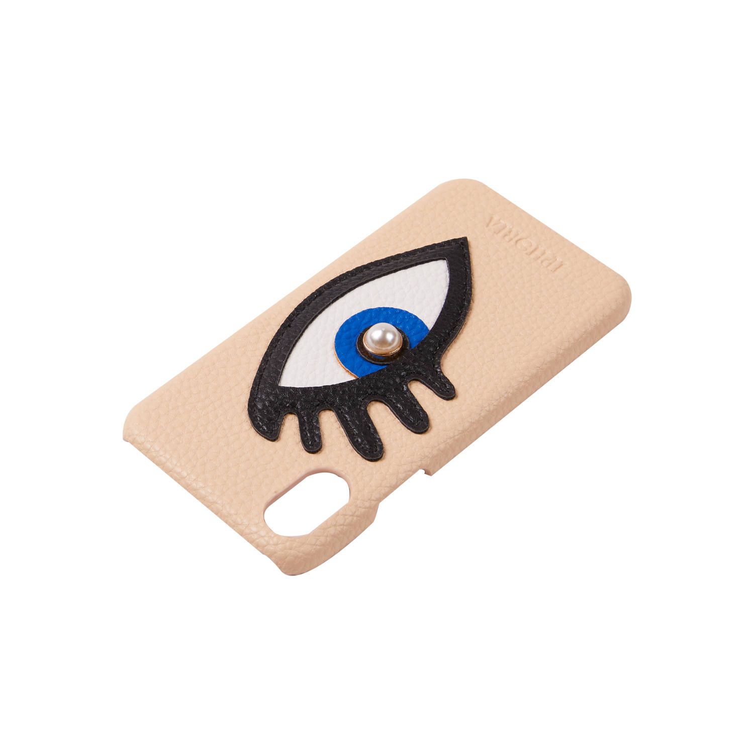 Veggie Leather Case for Apple iPhone X/XS - Beige with Blue Eye