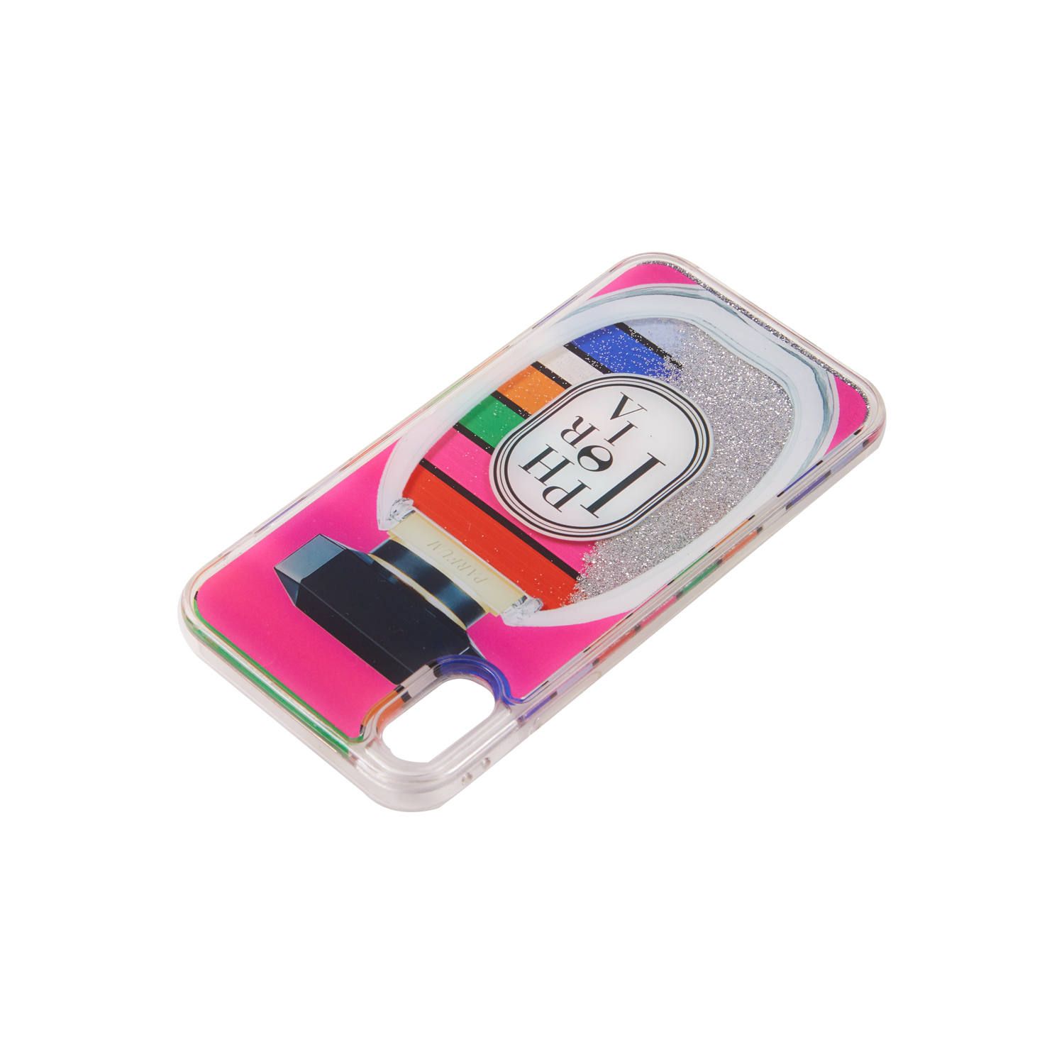 Liquid Case for Apple iPhone X/XS - Perfume Round Multicolor Stripes