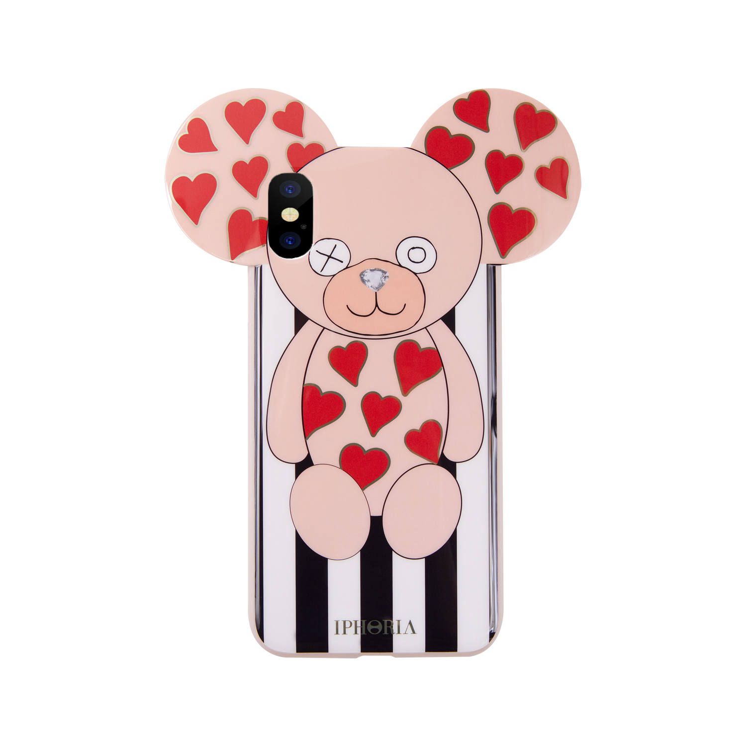 Case for Apple iPhone X/XS - Teddy with Hearts Stripes Black and White
