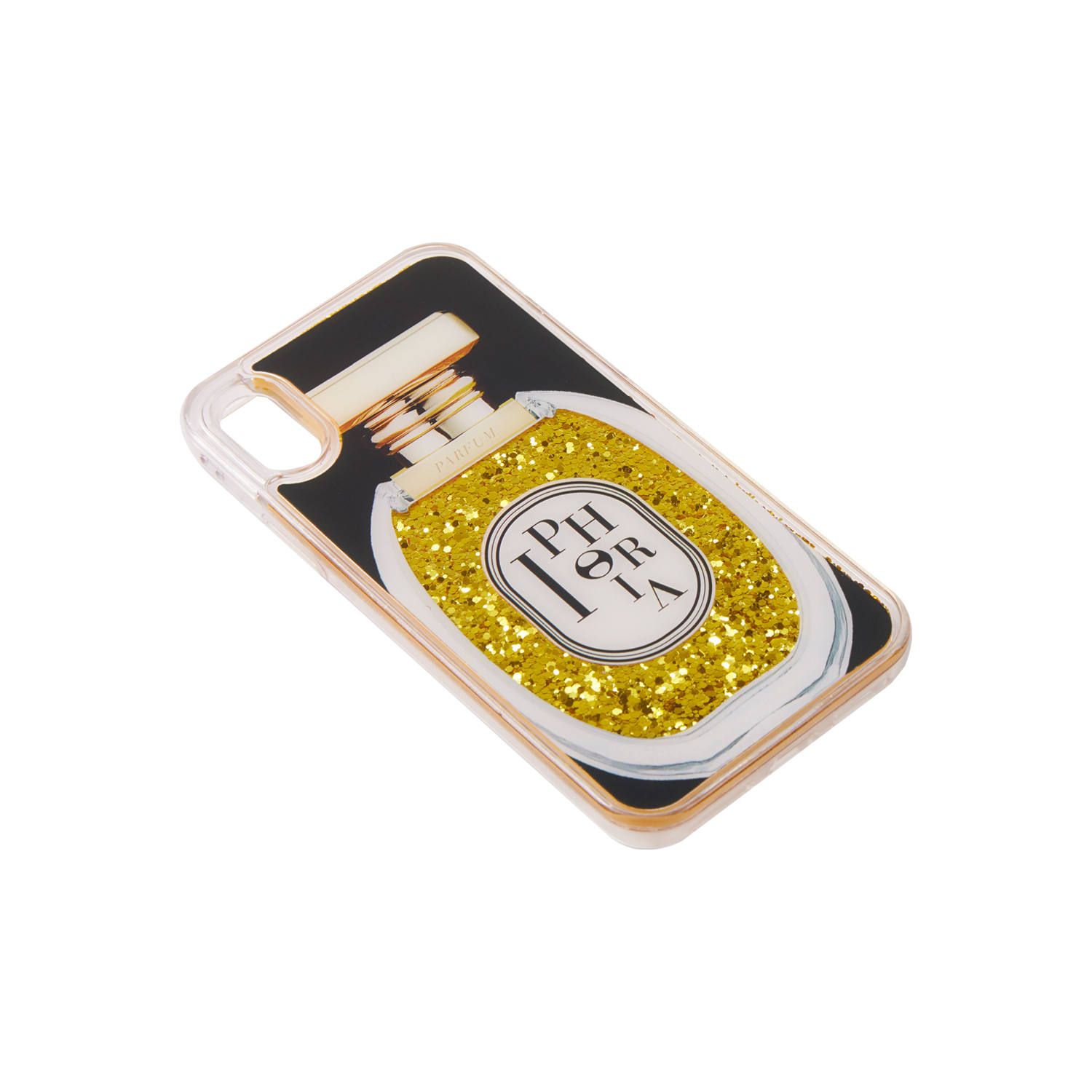 Liquid Case for Apple iPhone X/XS - Perfume Round Golden Glitter