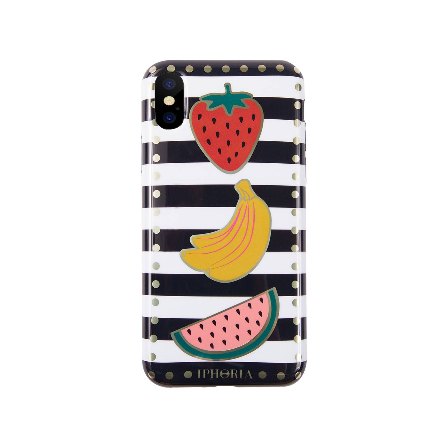 Case for Apple iPhone X/XS - Stripes Black and White with Fruits