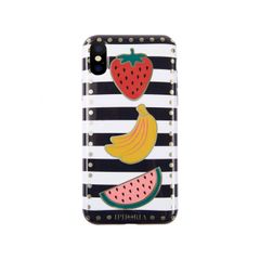 Case for Apple iPhone X/XS - Stripes Black and White with Fruits