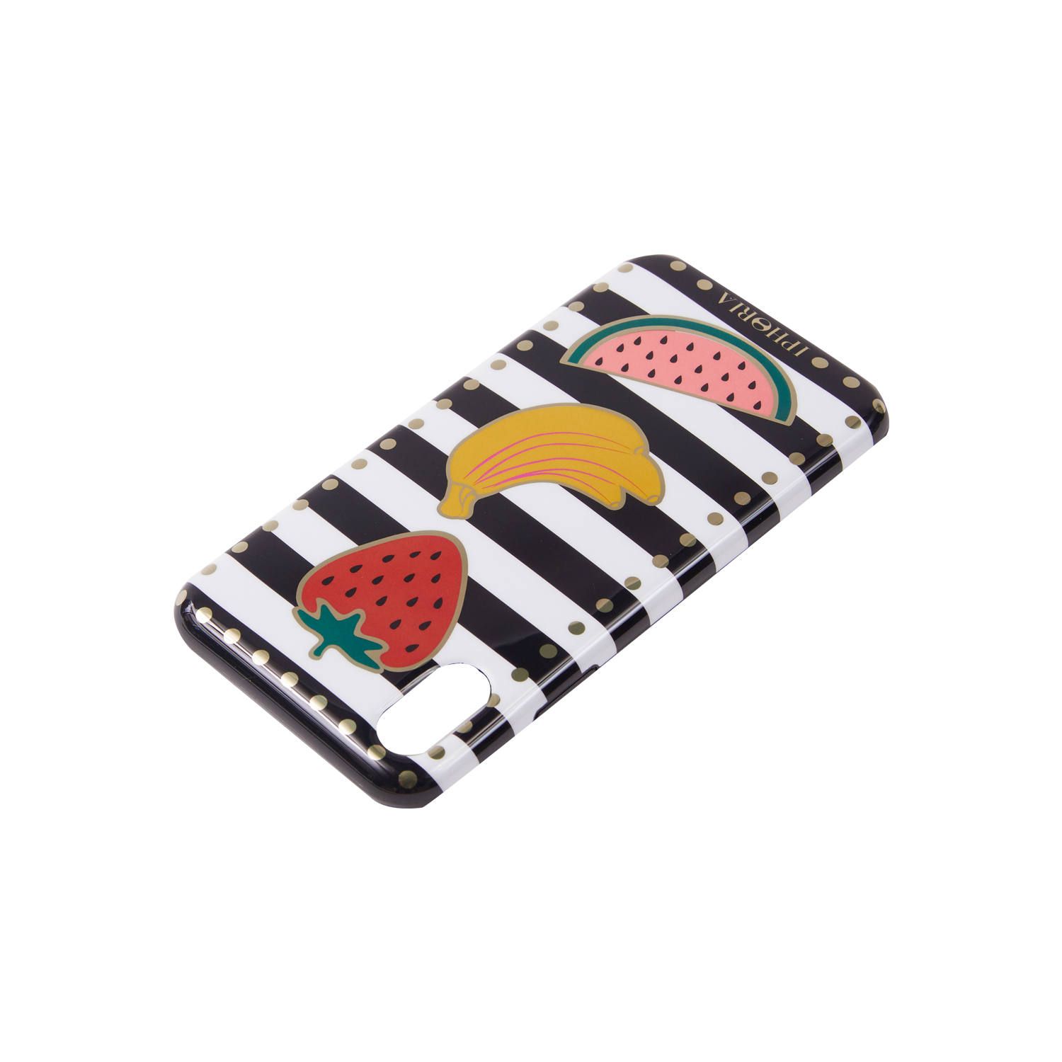 Case for Apple iPhone X/XS - Stripes Black and White with Fruits