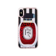 Liquid Case for Apple iPhone X/XS - Perfume Round Red and Black and White Stripes