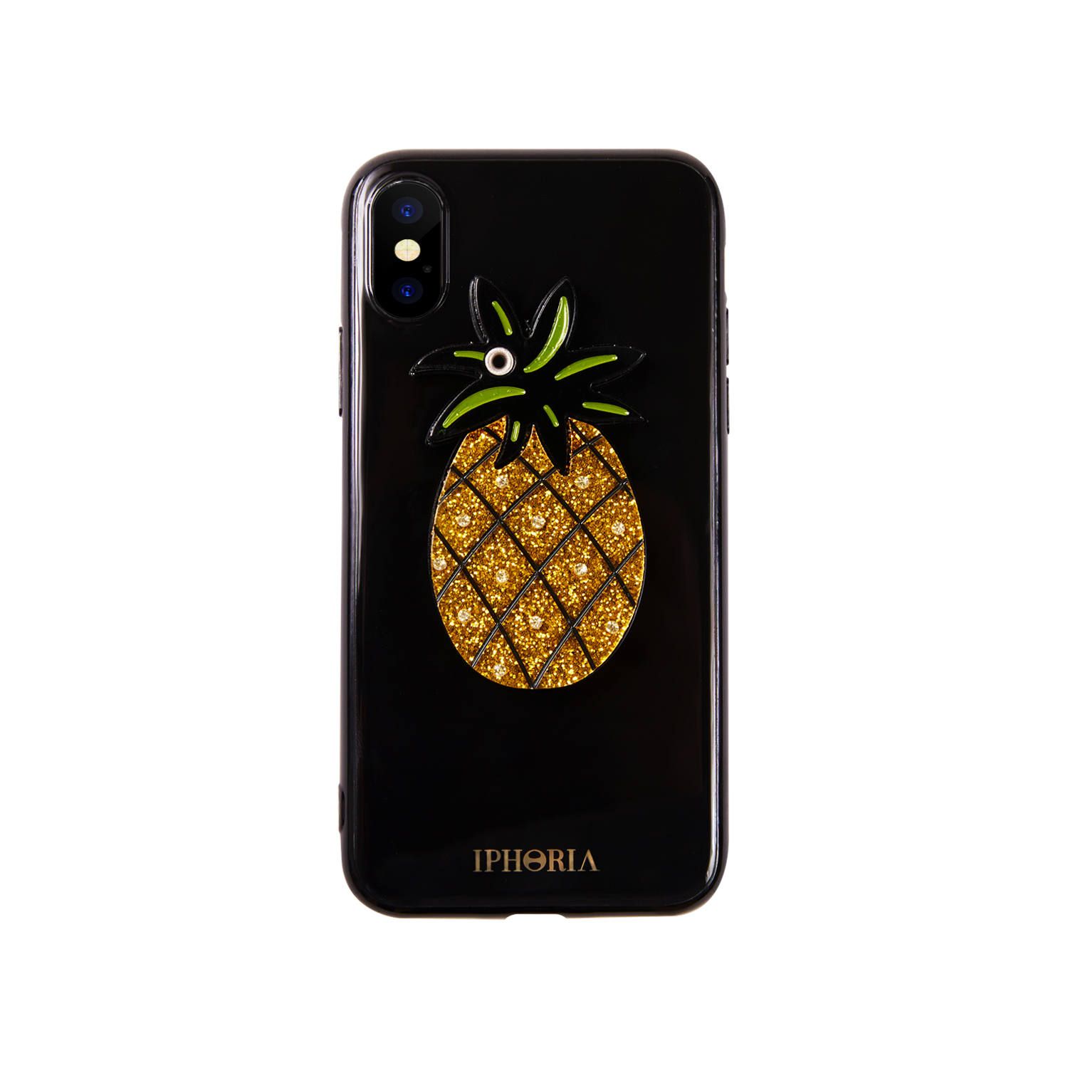 Case with Mirror for Apple iPhone X/XS - Black Pineapple Glitter