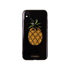 Case with Mirror for Apple iPhone X/XS - Black Pineapple Glitter