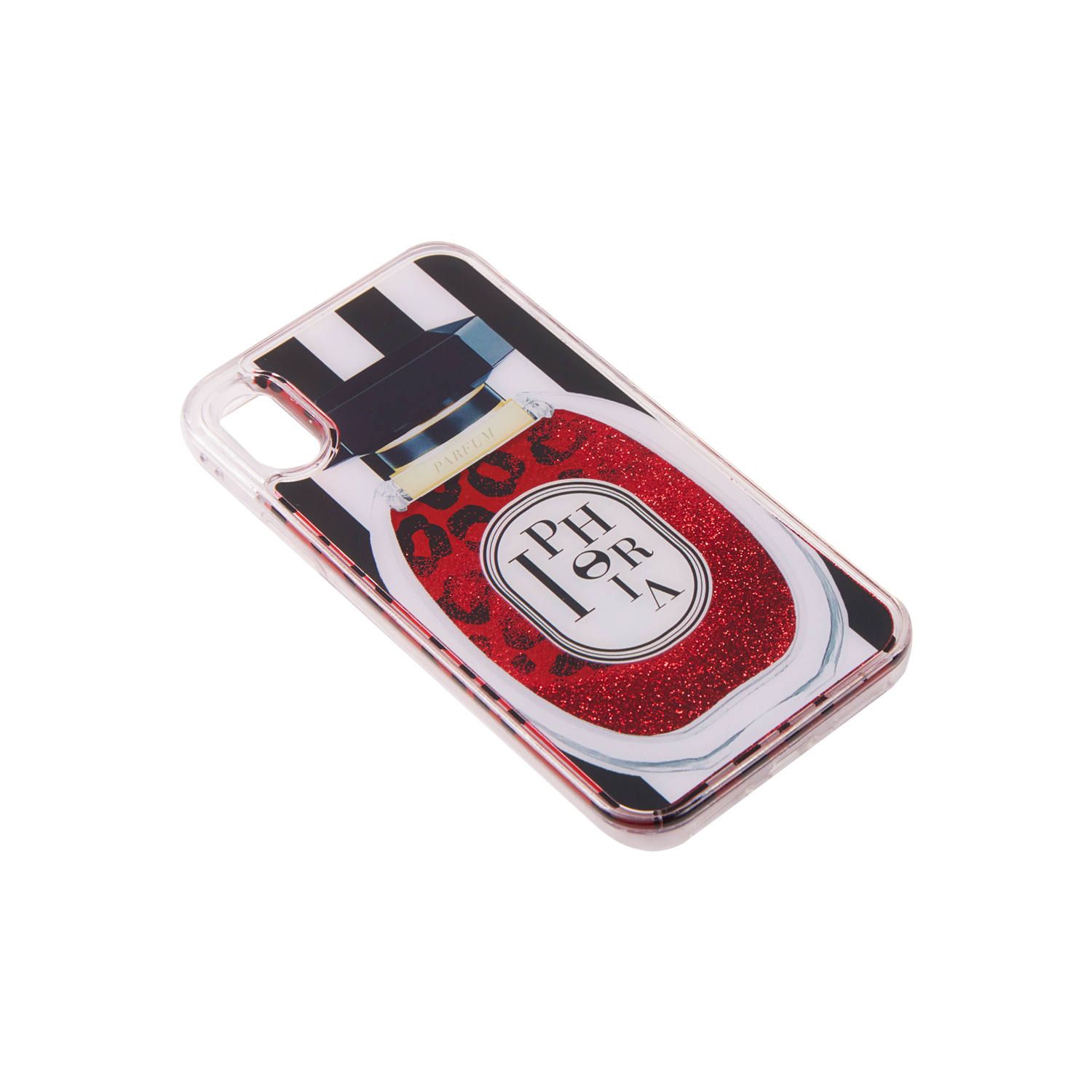 Liquid Case for Apple iPhone X/XS - Perfume Round Red and Black and White Stripes