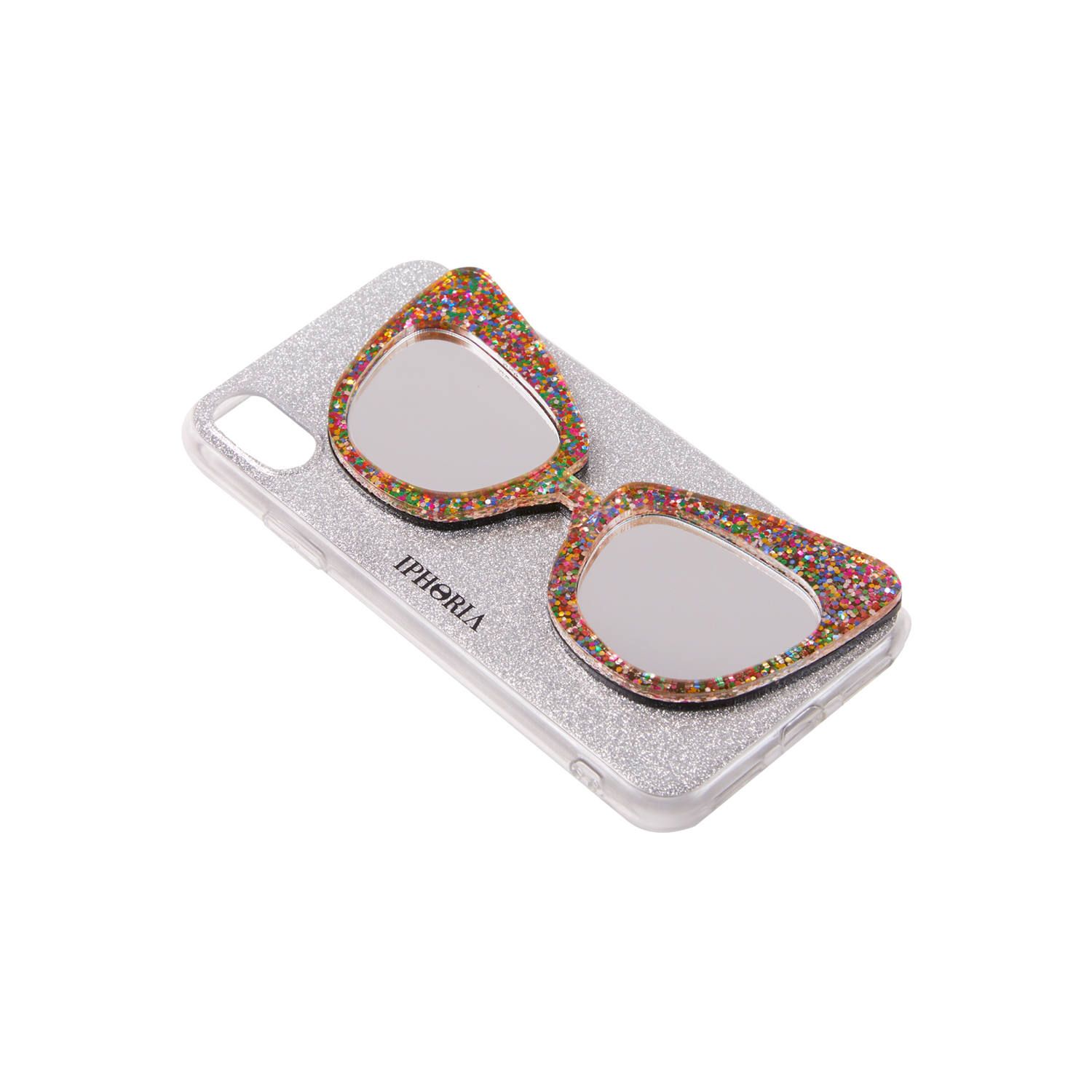 Case with Mirror for Apple iPhone X/XS - Glitter Silver Sunglasses Glitter Multicolor