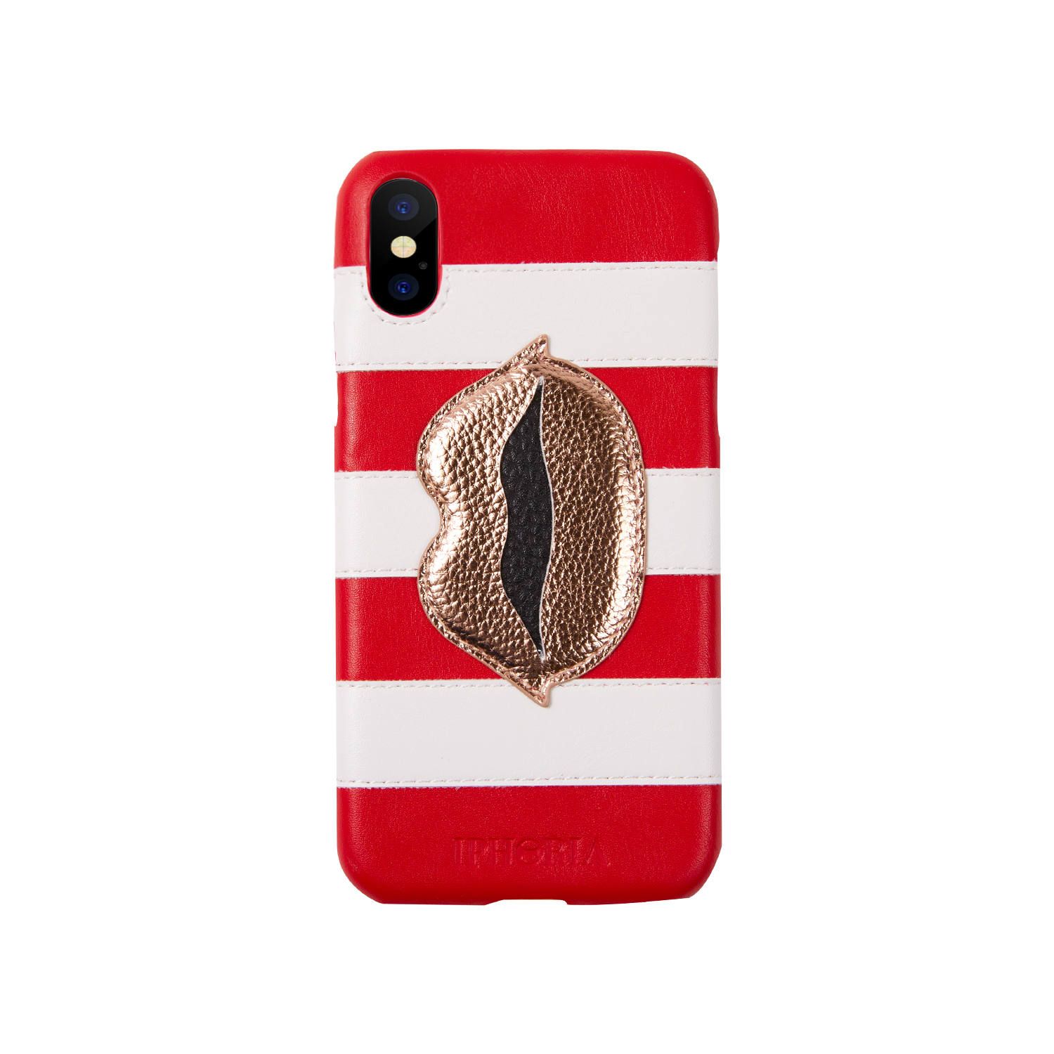 Veggie Leather Case for Apple iPhone X/XS - Stripes Red and White Lips