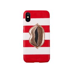 Veggie Leather Case for Apple iPhone X/XS - Stripes Red and White Lips