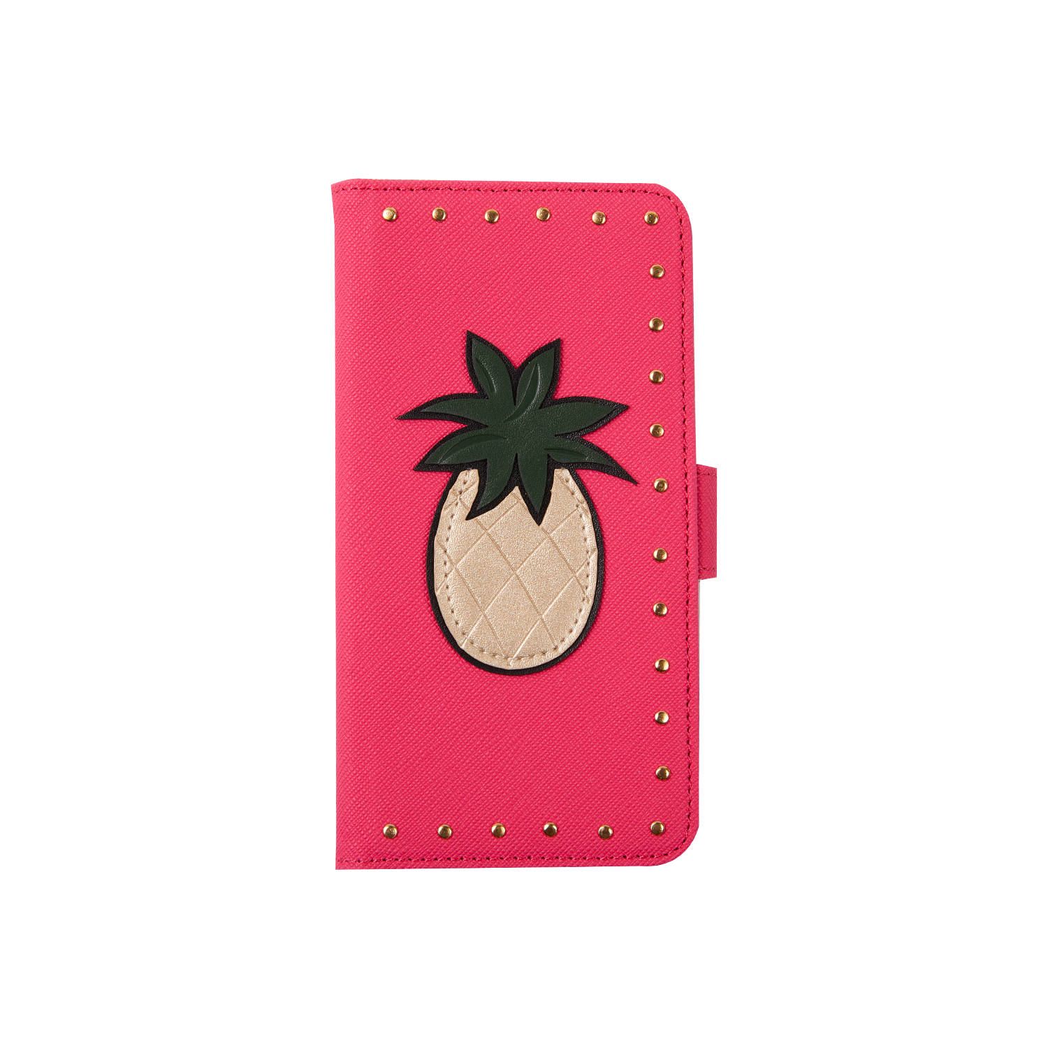 Case for Apple iPhone X/XS - Pink with Golden Pineapple and Studs