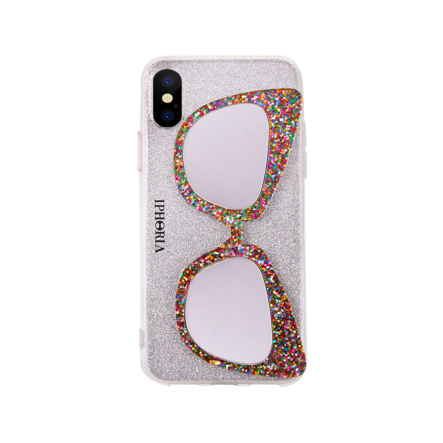 Case with Mirror for Apple iPhone X/XS - Glitter Silver Sunglasses Glitter Multicolor