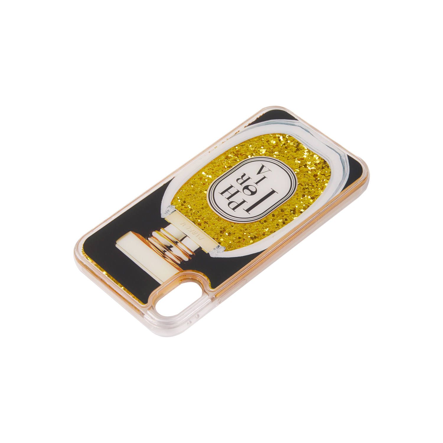 Liquid Case for Apple iPhone X/XS - Perfume Round Golden Glitter