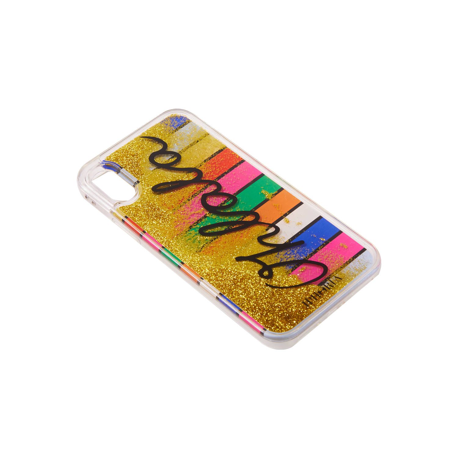 Liquid Case for Apple iPhone X/XS - Multicolor Strips Oh lala Golden Glitter