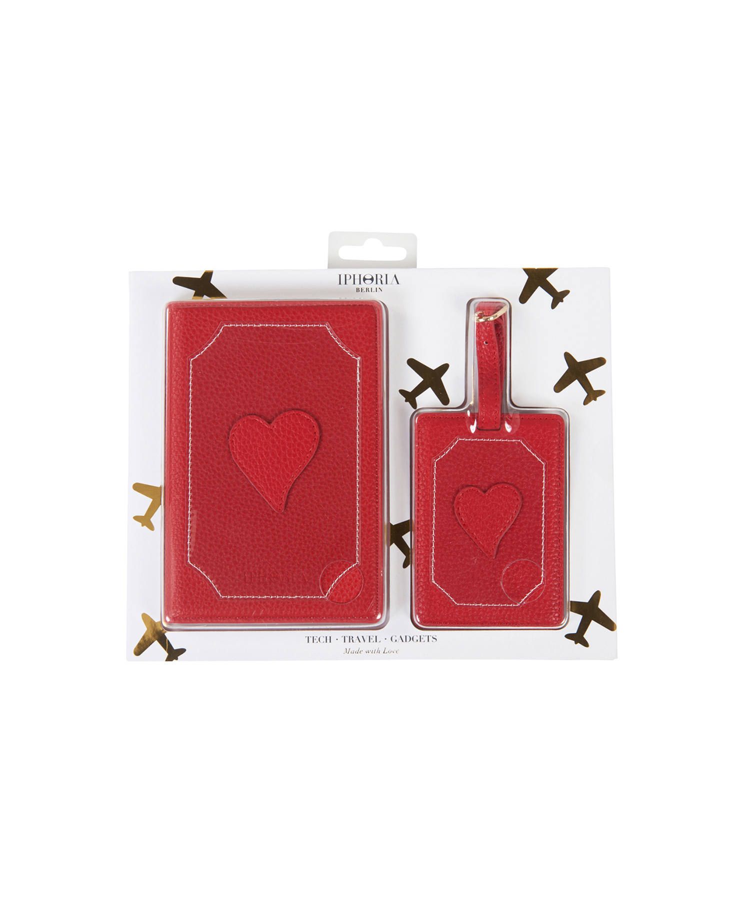 Travel kit (Passport Holder-Luggage Tag) - Heart Transparent