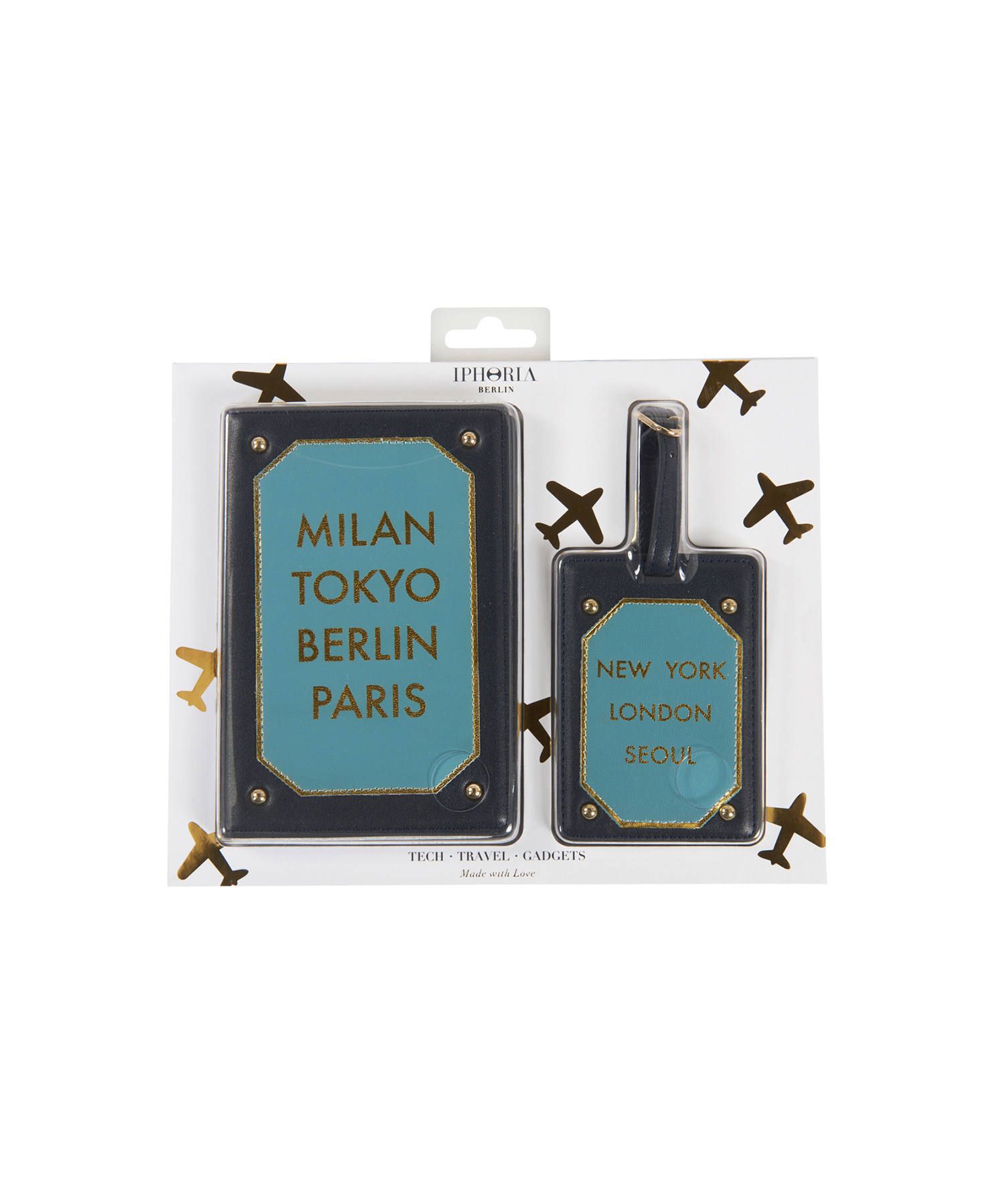 Travel kit (Passport Holder-Luggage Tag) - Milan Berlin Tokyo Blue