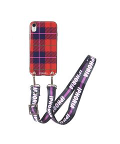 Necklace Case for Apple iPhone XR with Logomania /Purple Strap - Tartan