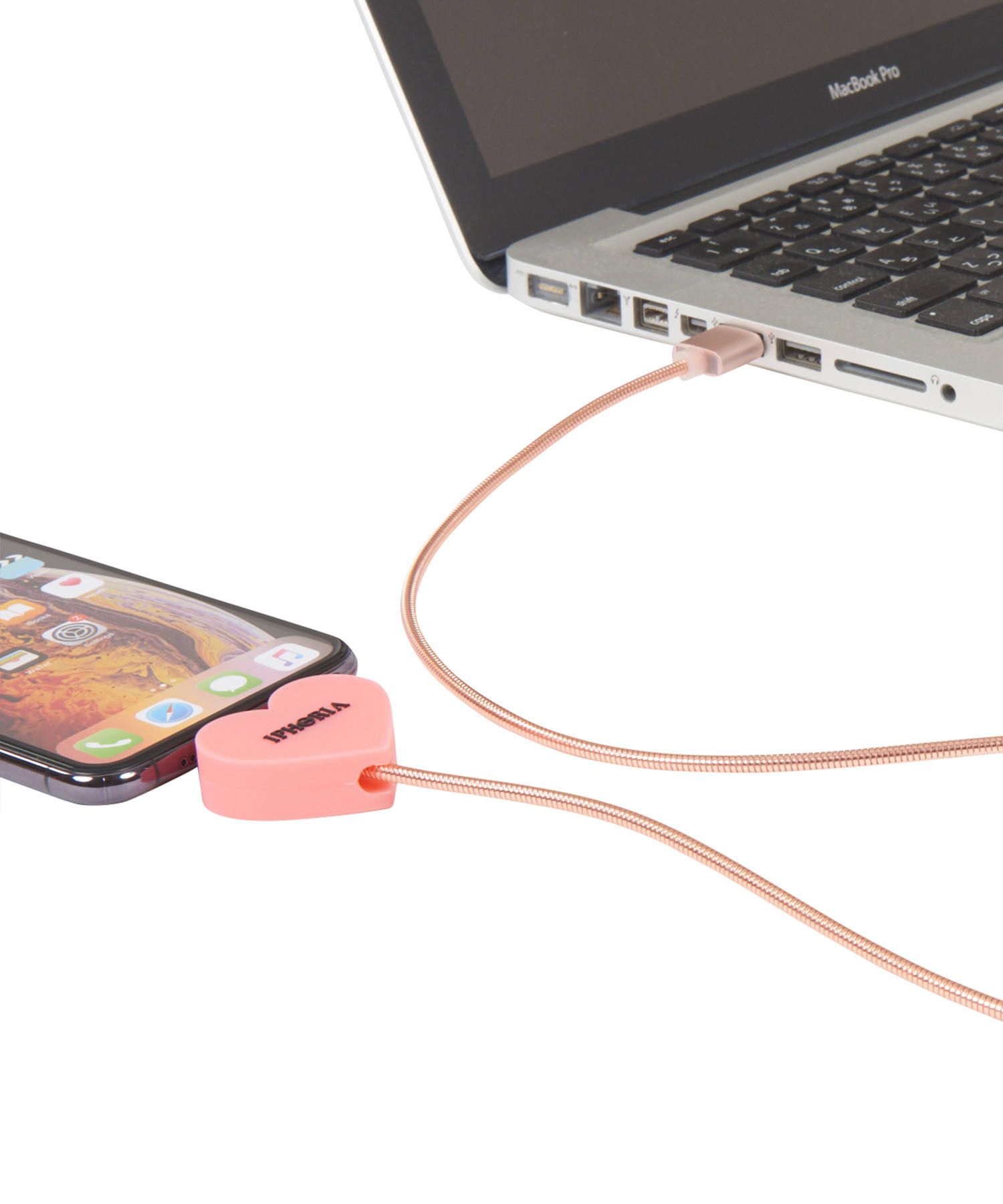 Charging Cable for Apple iPhone - Metallic Heart Rosa