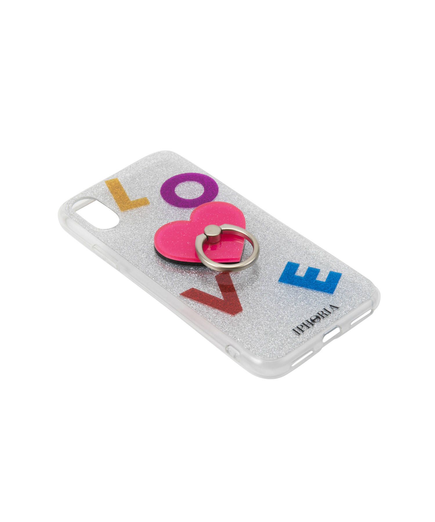 Case for Apple iPhone X/XS - Ring Silver Glitter Pink Heart