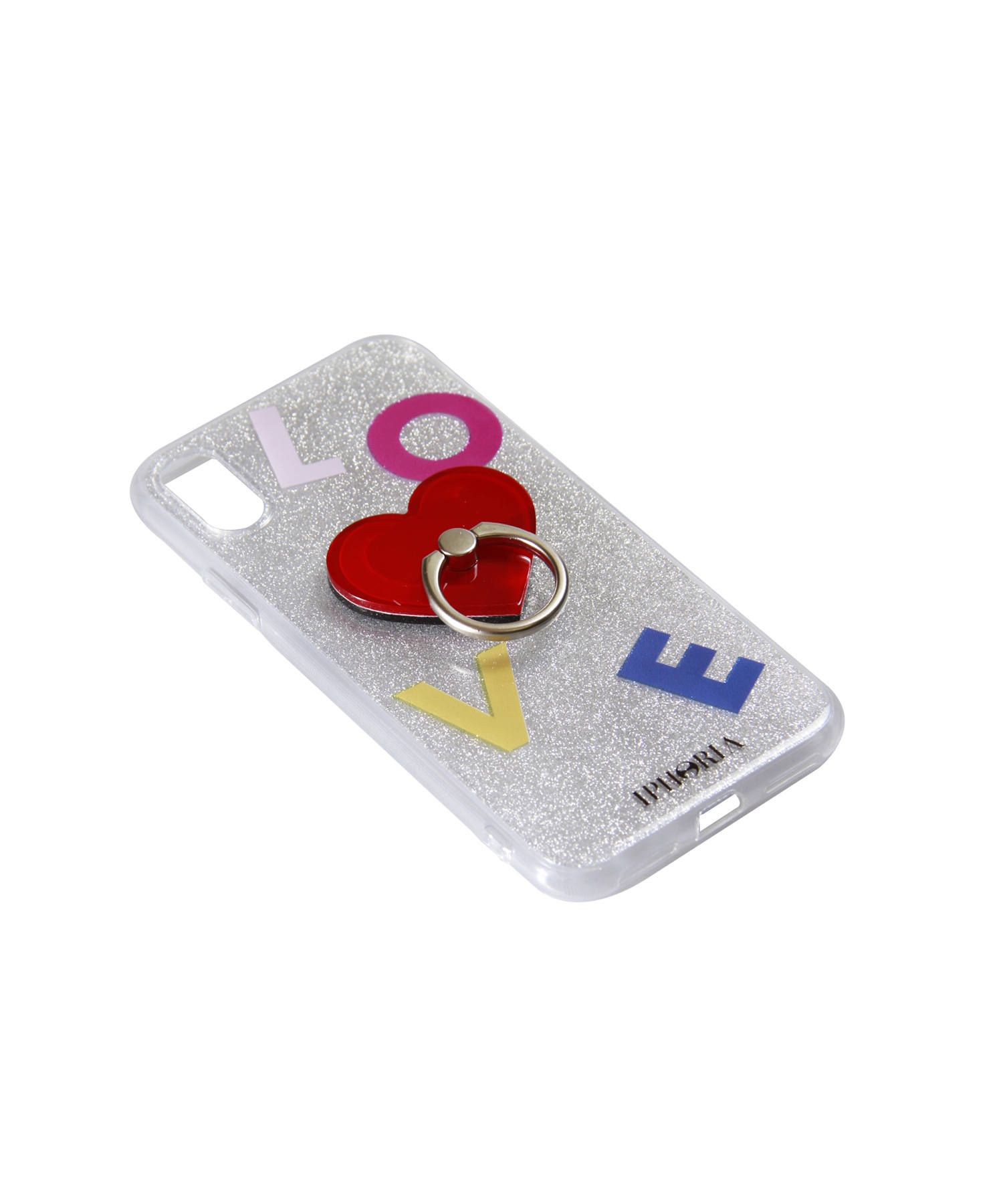 Case for Apple iPhone X/XS - Ring Silver Glitter Red Heart
