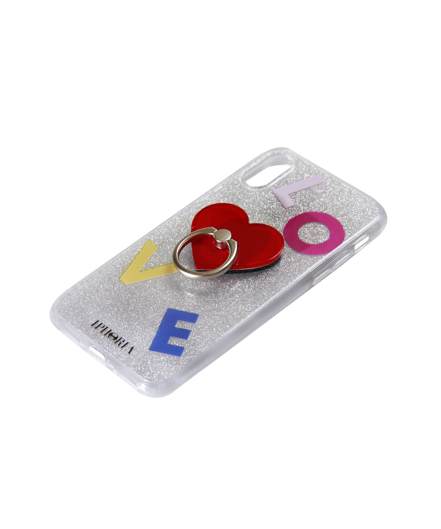Case for Apple iPhone X/XS - Ring Silver Glitter Red Heart