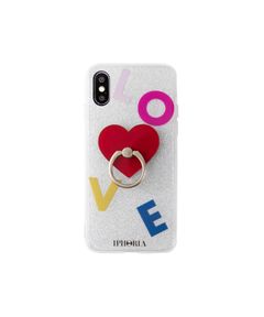 Case for Apple iPhone X/XS - Ring Silver Glitter Red Heart