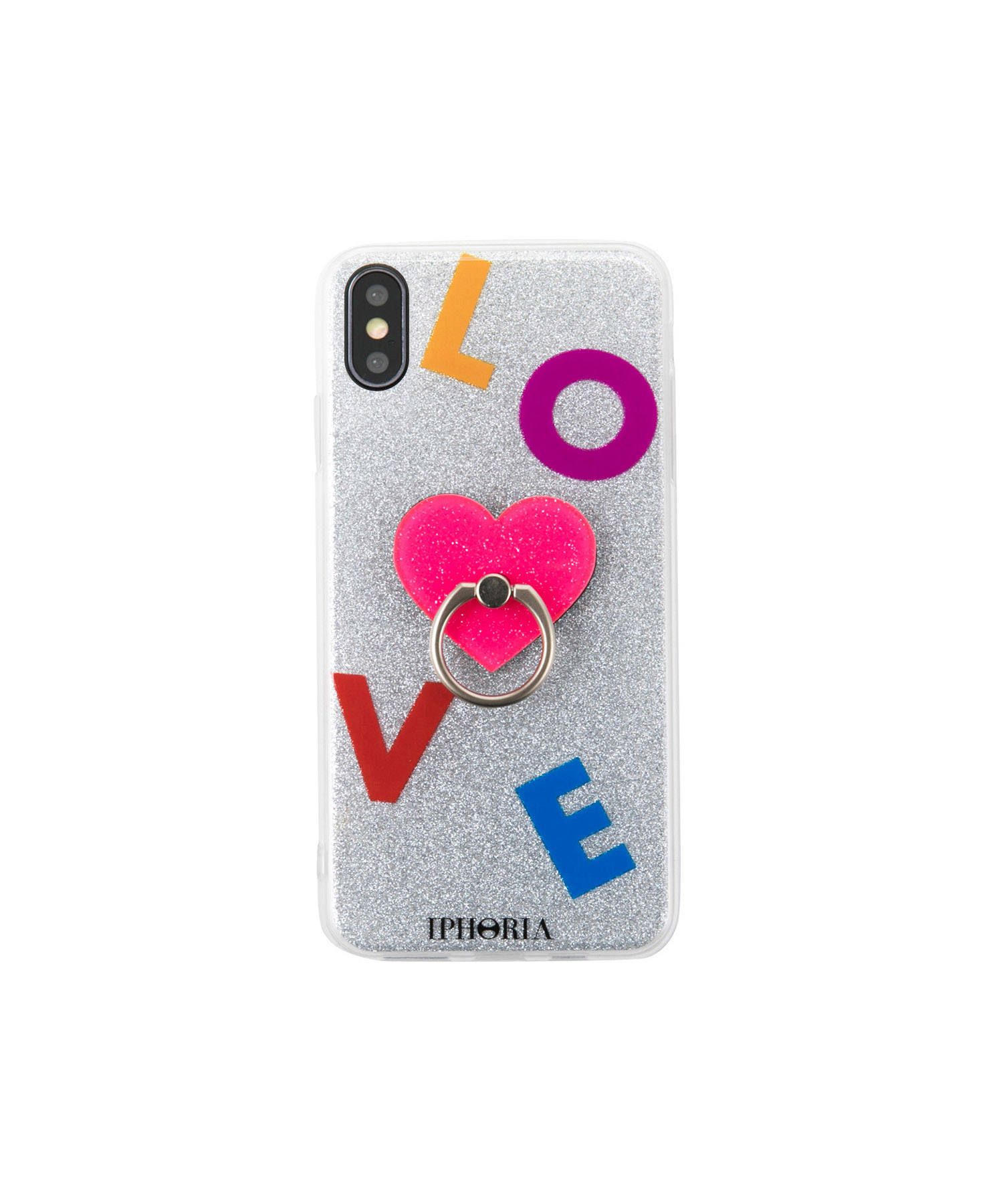 Case for Apple iPhone X/XS - Ring Silver Glitter Pink Heart