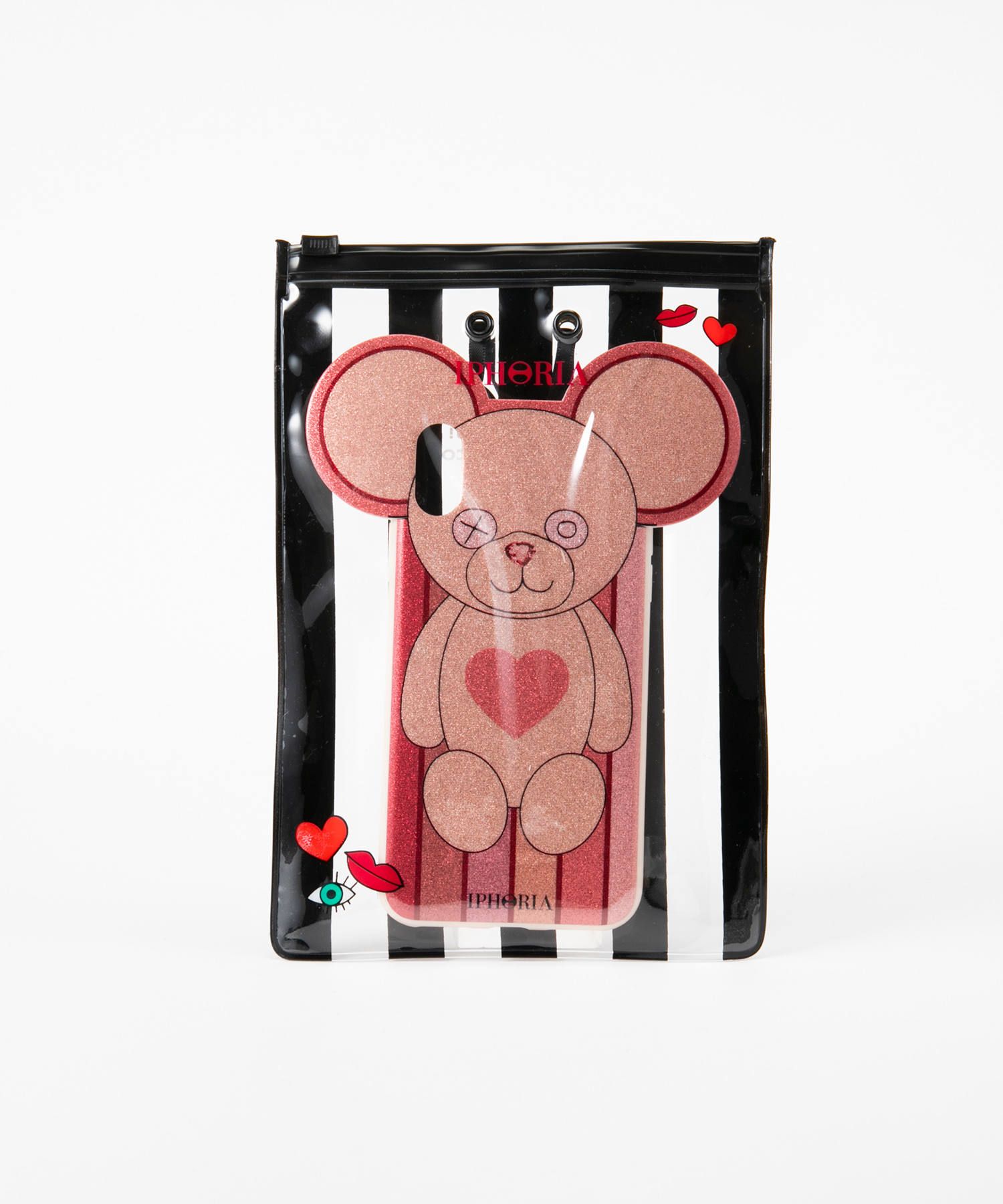 Case for Apple iPhone X/XS - Teddy Glitter Stripes with Heart
