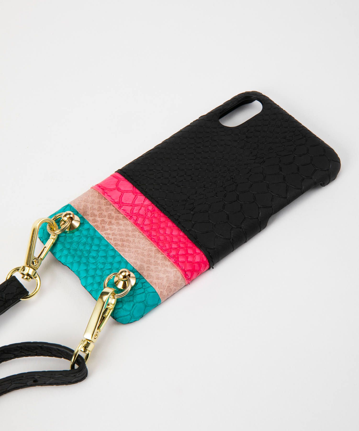 Necklace Strap Case With Card Slot for iPhone X/XS - Black to Blue with Black Strap