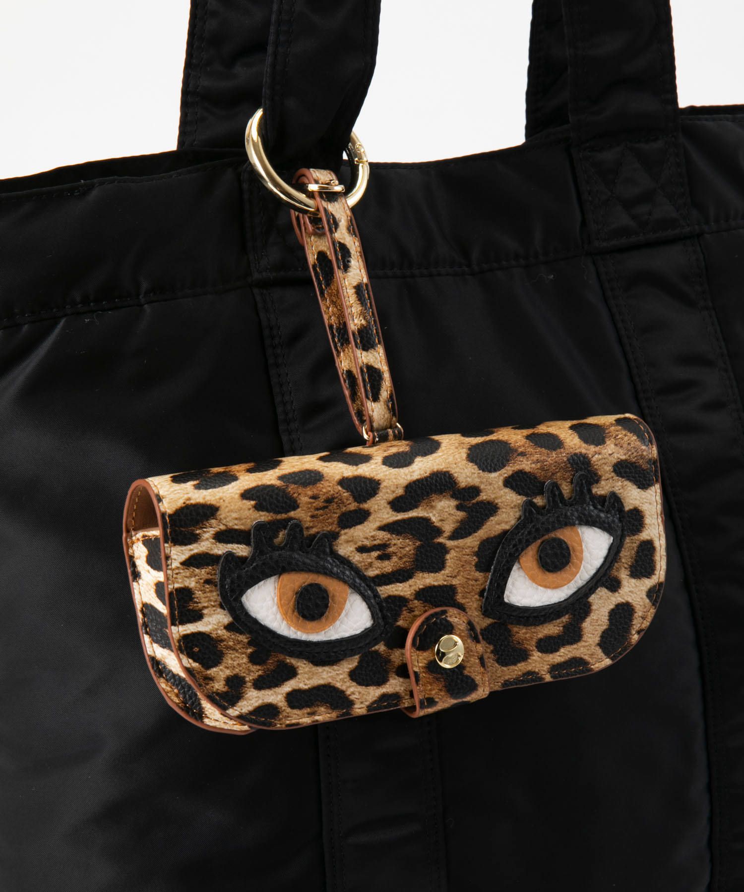 Glasses Case with Bag Holder - Leo Print with Eyes & hook in gold