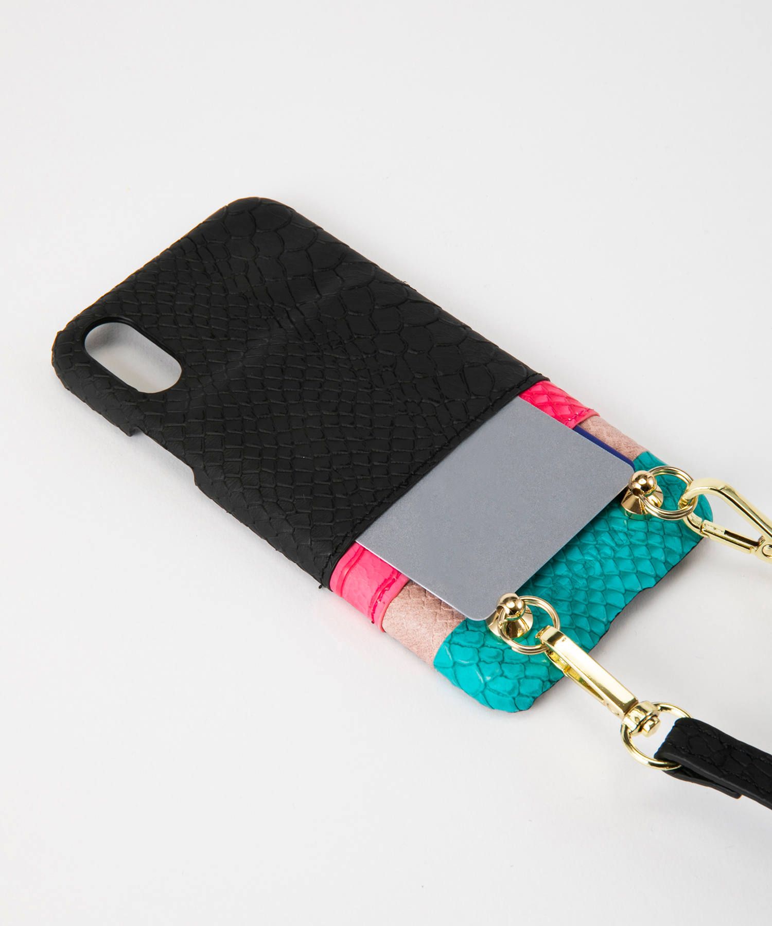 Necklace Strap Case With Card Slot for iPhone X/XS - Black to Blue with Black Strap