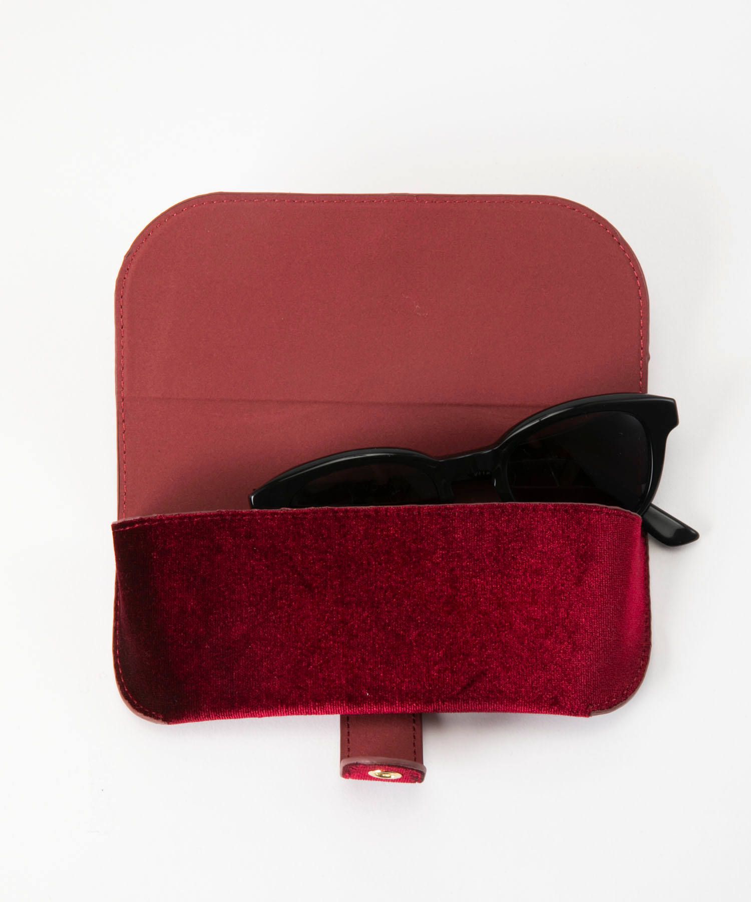 Glasses Case with Bag Holder - Dark Red With Nude Velvet
