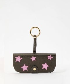 Glasses Case with Bag Holder - Olive Green With Pink Stars & hook in gold