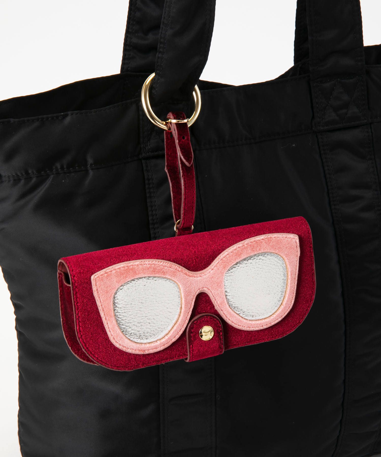 Glasses Case with Bag Holder - Dark Red With Nude Velvet