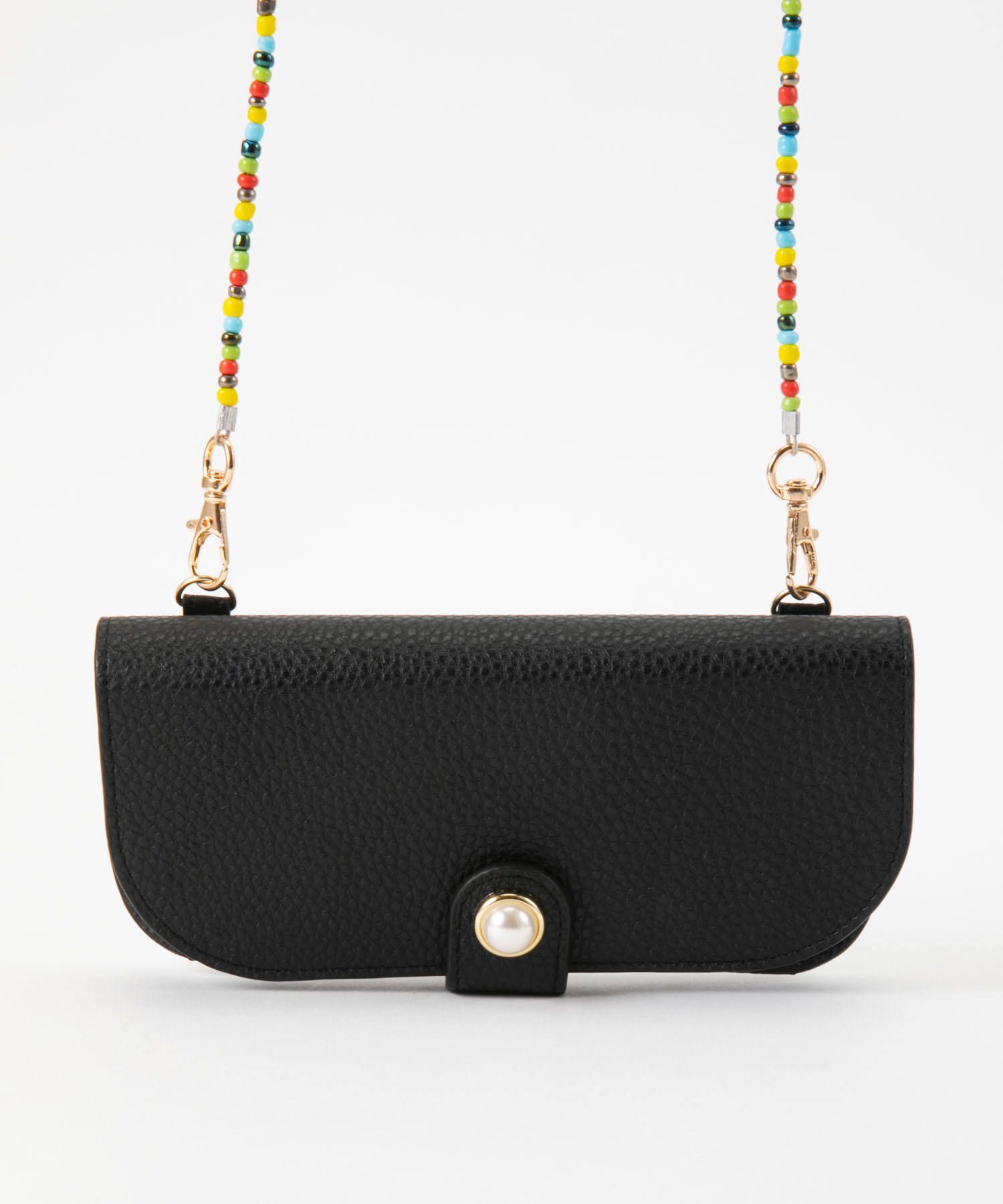 Glasses Case with Bag Holder - Classic Black with Colorful Glass Pearls